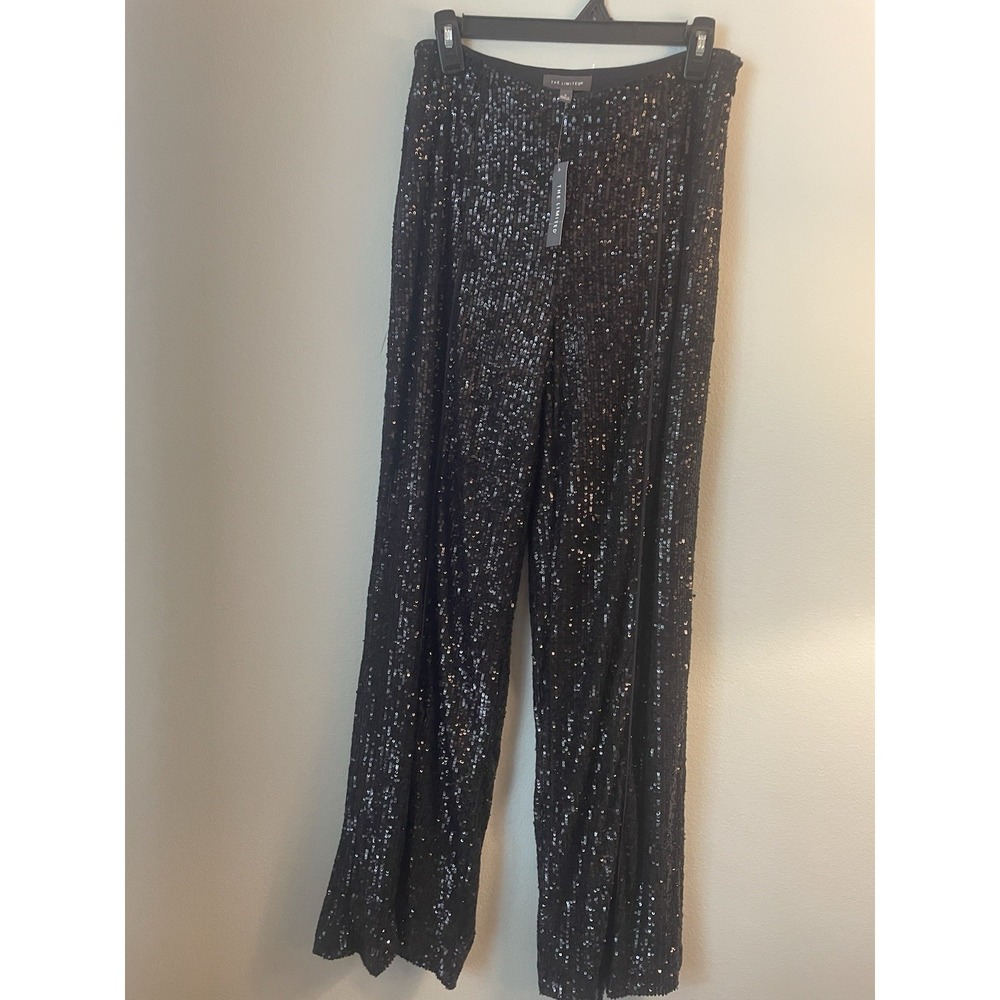 The Limited Black‎ Sequin Wide Leg Pants Size 4 Holiday Glam Pull-On NWT